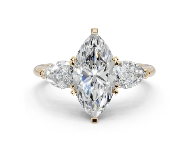 Marquise Three-Stone Engagement Ring Setting | Pear Side Stones | Yellow Gold