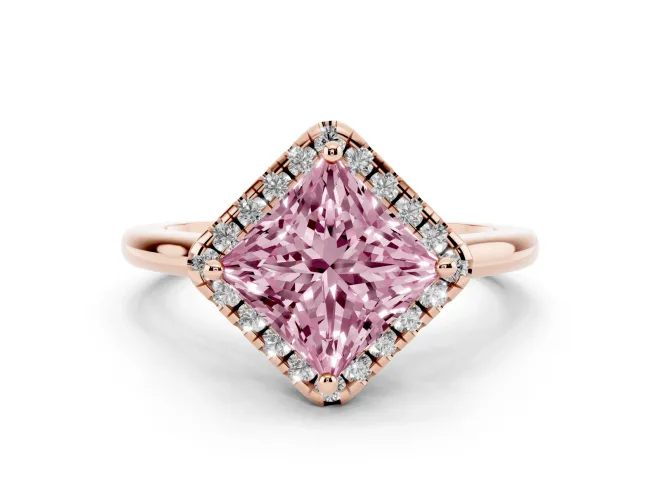 Princess Cut Halo Engagement Ring Setting for a Fancy Pink Lab-Grown Diamond | Plain Polished Band | Rose Gold