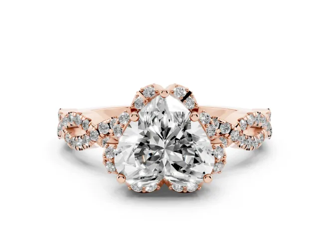Heart-Shaped Milgrain Halo Engagement Ring Setting | Graduated Shoulders | Rose Gold