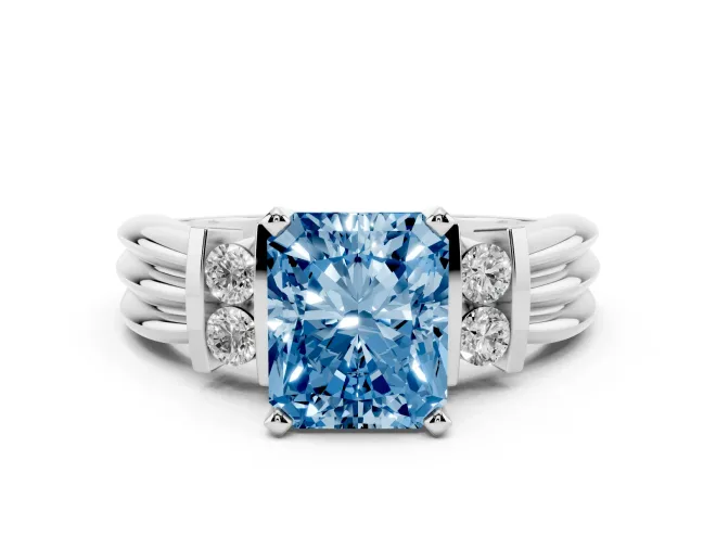 Radiant Cut Bar-Set Engagement Ring Setting for a Fancy Blue Lab-Grown Diamond | White Gold