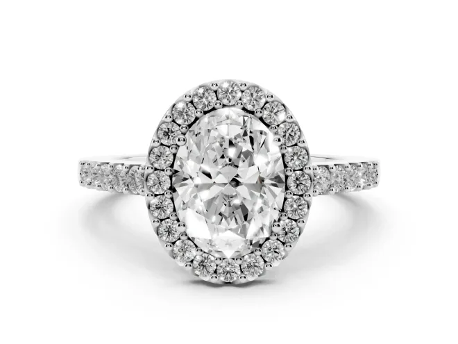 Oval Halo Engagement Ring Setting | Single Row Pavé Band | Platinum