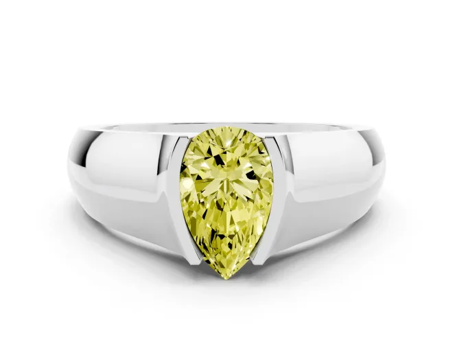 Pear-Shaped Half Bezel Engagement Ring Setting for a Fancy Yellow Lab-Grown Diamond | Wide Band | Sterling Silver