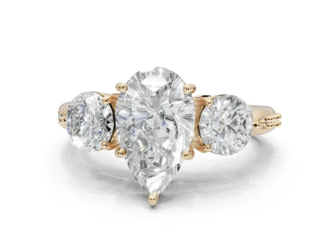 Pear-Shaped Three Stone Engagement Ring Setting | Tapered Pavé Band | Yellow Gold