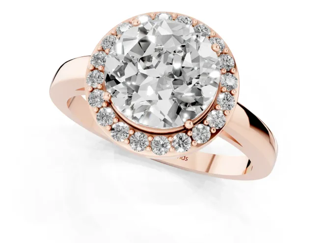 Round Cut Diamond Halo Ring Set in Rose gold with Solitaire Band and Prong Setting – second view