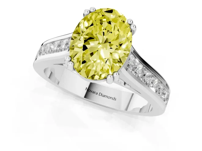Fancy Yellow Oval Cut Diamond Channel Set Solitaire Engagement Ring Set in Silver with Prong Setting – second view