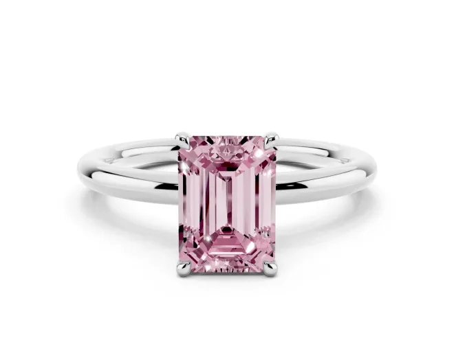 Emerald Cut Hidden Halo Ring Setting for a Fancy Pink Lab-Grown Diamond | White Gold