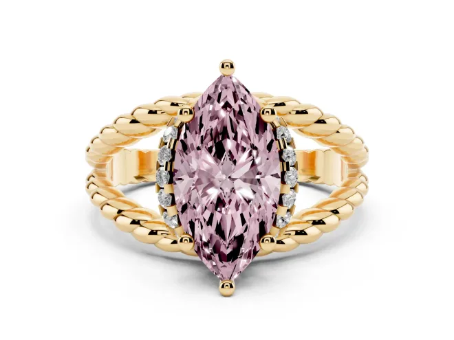 Marquise Rope Split Shank Engagement Ring Setting for a Fancy Pink Lab-Grown Diamond | Yellow Gold