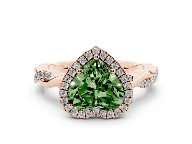 Heart-Shaped Twisted Halo Engagement Ring Setting for a Fancy Green Lab-Grown Diamond | Rose Gold