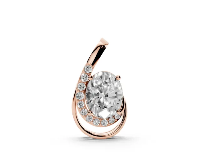 Oval Lab-Grown Diamond Open Swirl Pendant Necklace | Graduated Accents | Rose Gold