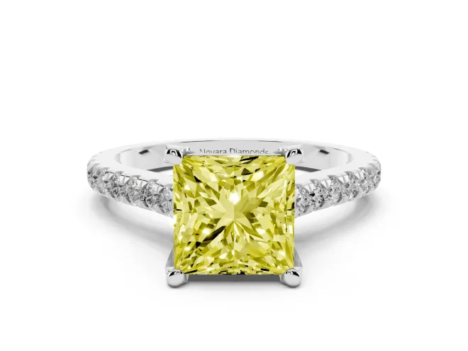 Princess Cut Hidden Halo Pavé Engagement Ring Setting for a Fancy Yellow Lab-Grown Diamond | Claw Prongs | Platinum