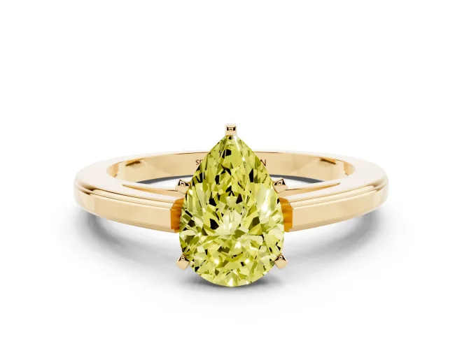 Pear-Shaped Solitaire Engagement Ring Setting for a Fancy Yellow Lab-Grown Diamond | Stepped Flat Band | Yellow Gold