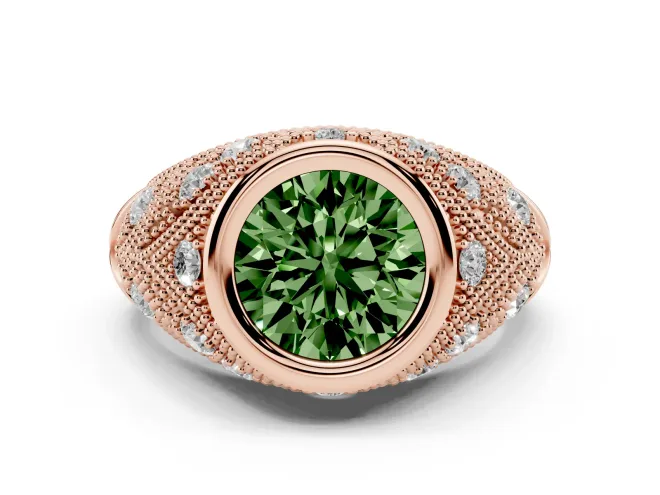 Round Vintage Bezel Engagement Ring Setting for a Fancy Green Lab-Grown Diamond | Rose Gold