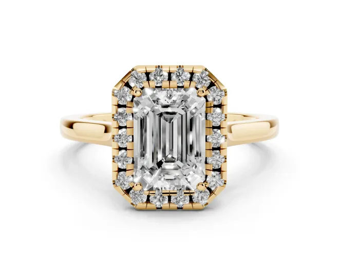 Emerald Cut Halo Engagement Ring Setting | Flat Tapered Band | Yellow Gold