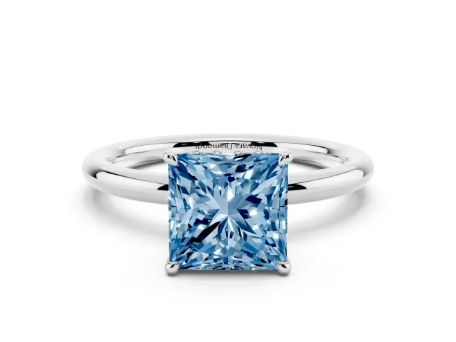 Princess Cut Hidden Halo Ring Setting for a Fancy Blue Lab-Grown Diamond | White Gold