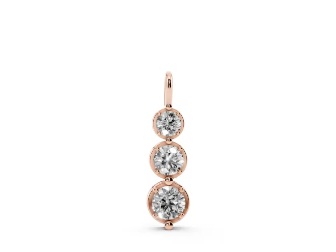 Round Lab-Grown Diamond Three-Stone Drop Pendant Necklace | Linked Cup Settings | Rose Gold