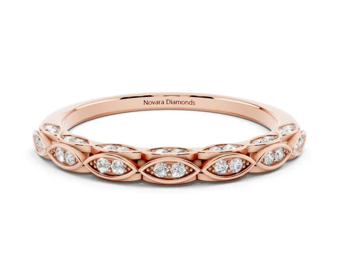 Round Lab-Grown Diamond Pavé Wedding Band | Openwork Marquise Frames | Rose Gold