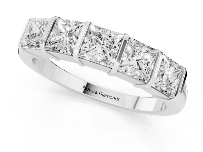 Princess Cut Diamond Seven-Stone Channel Band Set in White gold with Bar Prongs – second view