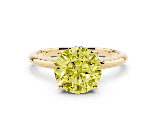 Round Micro-Prong Hidden Halo Engagement Ring Setting for a Fancy Yellow Lab-Grown Diamond | Plain Band | Yellow Gold