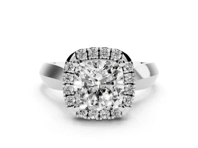 Cushion Cut Halo Engagement Ring Setting | Square Profile Band | White Gold