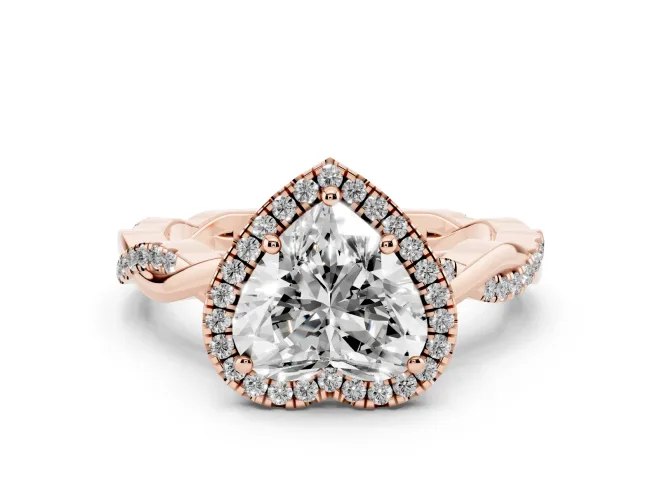 Heart-Shaped Twisted Halo Engagement Ring Setting | Pavé and Plain Strands | Rose Gold