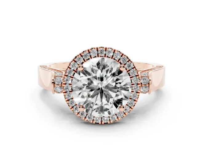 Round Halo Engagement Ring Setting | Pavé Panel Shoulders | Rose Gold