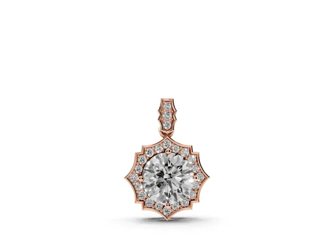 Round Lab-Grown Diamond Pointed Halo Pendant Necklace | Pavé Bail | Rose Gold