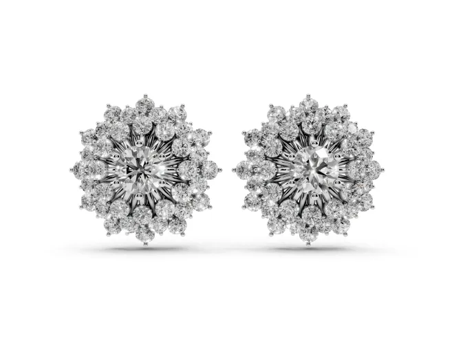 Round Lab-Grown Diamond Sunburst Cluster Stud Earrings | Star Outline | White Gold