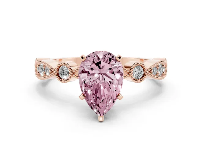 Pear-Shaped Vintage Milgrain Engagement Ring Setting for a Fancy Pink Lab-Grown Diamond | Rose Gold