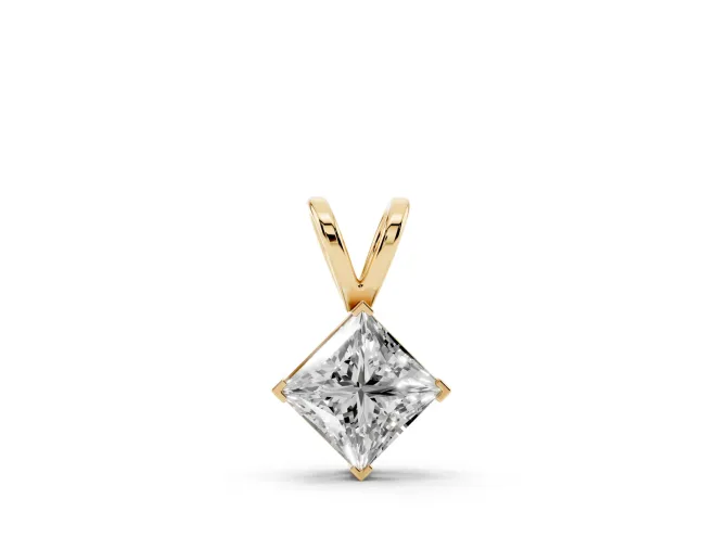 Princess Cut Lab-Grown Diamond Solitaire Pendant Necklace | Split Bail | Yellow Gold