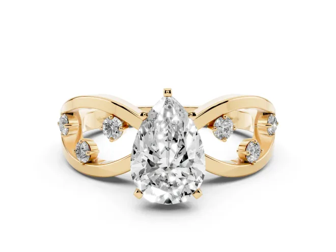 Pear-Shaped Open Loop Engagement Ring Setting | Scattered Accents | Yellow Gold