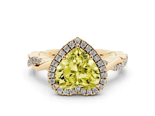 Heart-Shaped Twisted Halo Engagement Ring Setting for a Fancy Yellow Lab-Grown Diamond | Yellow Gold