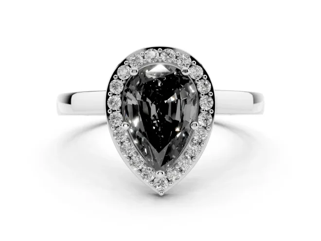 Pear-Shaped Thin Halo Engagement Ring Setting for a Black Center | Slim Plain Band | White Gold