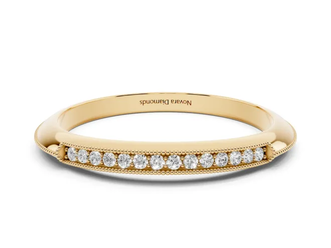 Round Lab-Grown Diamond Vintage Milgrain Pavé Wedding Band | Knife Edge Sides | Yellow Gold