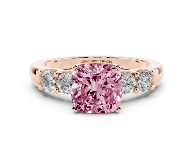 Cushion Cut Five Stone Engagement Ring Setting for a Fancy Pink Lab-Grown Diamond | Rose Gold