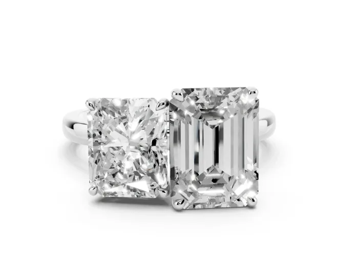 Radiant Cut and Emerald Cut Toi Moi Ring Set in Silver with Prong Setting