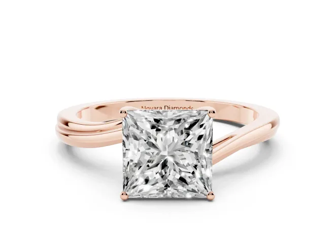 Princess Cut Diamond Solitaire Twist Band Ring Set in Rose gold with Prong Setting