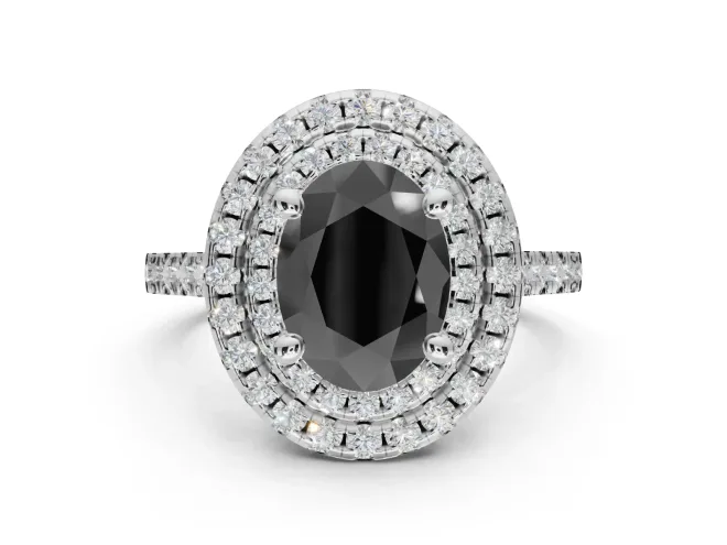 Oval Double Halo Engagement Ring Setting for a Black Center | Pavé Shoulders | Sterling Silver