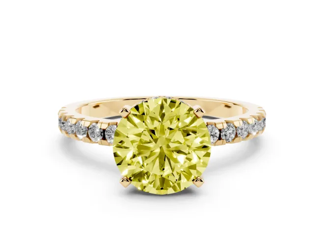 Round Hidden Halo Solitaire Engagement Ring Setting for a Fancy Yellow Lab-Grown Diamond | Pavé Band | Yellow Gold