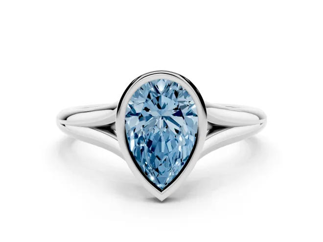 Pear-Shaped Bezel Engagement Ring Setting for a Fancy Blue Lab-Grown Diamond | Platinum