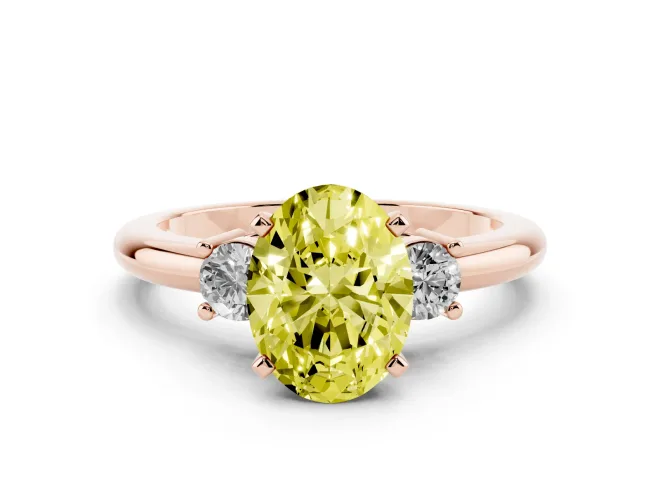 Oval Three Stone Engagement Ring Setting for a Fancy Yellow Lab-Grown Diamond | Round Side Stones | Rose Gold
