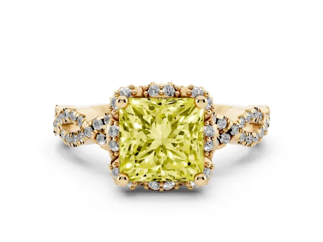 Princess Cut Halo Engagement Ring Setting for a Fancy Yellow Lab-Grown Diamond | Yellow Gold - Design NV-24725