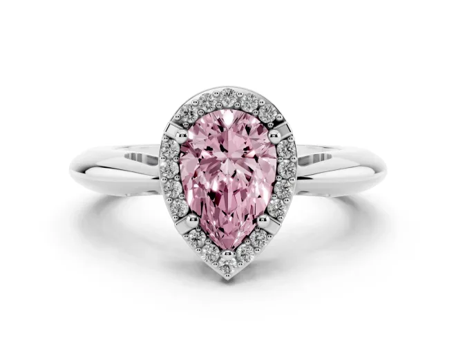 Pear-Shaped Halo Engagement Ring Setting for a Fancy Pink Lab-Grown Diamond | Plain Tapered Band | White Gold