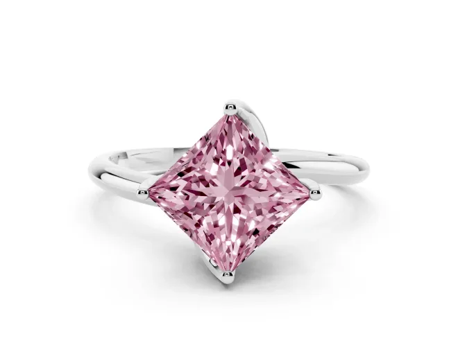Princess Cut Bypass Solitaire Engagement Ring Setting for a Fancy Pink Lab-Grown Diamond | Plain Band | White Gold