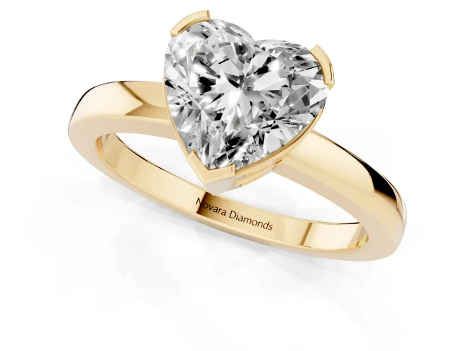 Heart Cut Diamond Solitaire Ring Set in Yellow gold with Prong Head and Smooth Polished Band – second view