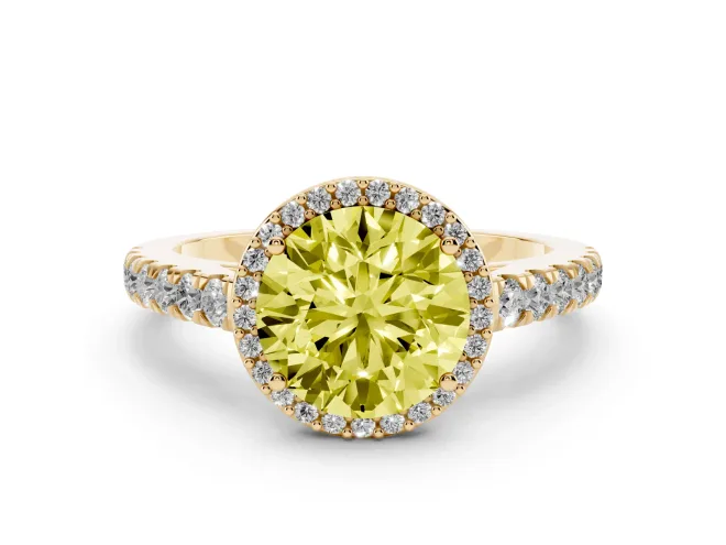 Round Halo Pavé Engagement Ring Setting for a Fancy Yellow Lab-Grown Diamond | Yellow Gold