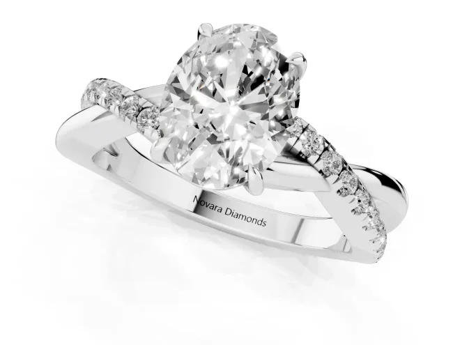 Oval Cut Diamond Twisted Pavé Band Ring Set in Silver with Prong Setting – second view