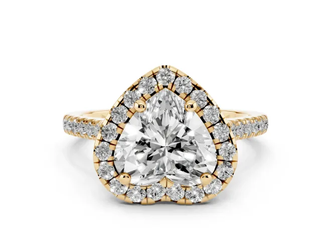 Heart Cut Diamond Cushion Halo Ring Set in Yellow gold with Pavé Band