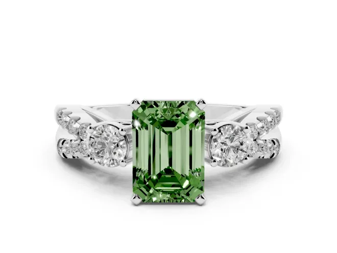 Emerald Cut Three Stone Engagement Ring Setting for a Fancy Green Lab-Grown Diamond | White Gold