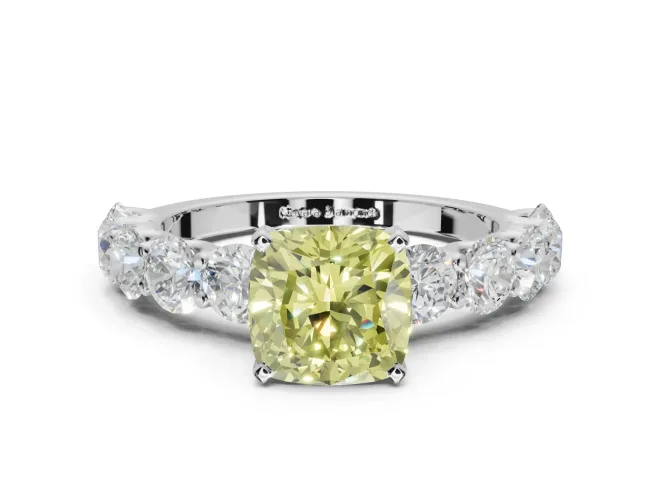 Cushion Cut Engagement Ring Setting for a Fancy Yellow Lab-Grown Diamond | White Gold - Design NV-24455