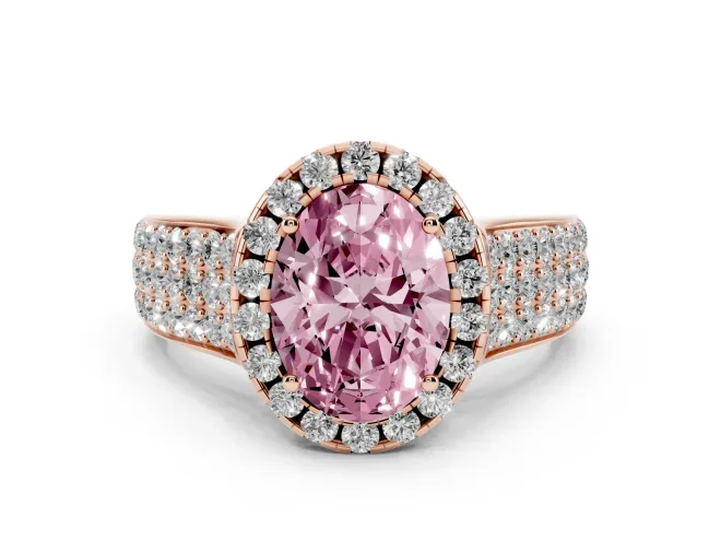 Oval Pavé Engagement Ring Setting for a Fancy Pink Lab-Grown Diamond | Wide Three-Row Band | Rose Gold